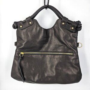 Pietro Alessandro Satchel Bag Womens Medium Black Leather Top Handle Gold Zip